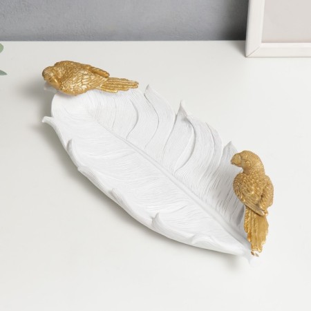 Souvenir Polystone stand "Golden parrots on a white sheet" 6x28x12 cm