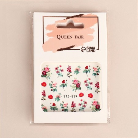 Slider - nail design "Flowers", packing 6 pcs, green/red/pink/burgundy color-1