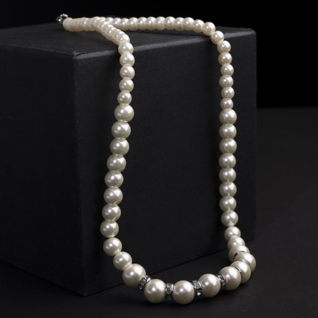 Pearl beads "Bride" with rhinestones, ball No. 10,12, milk color, l = 45 cm