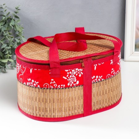 Bamboo Bamboo Casket "Flowers on Red" with handles, lightning 16x20x30 cm-2