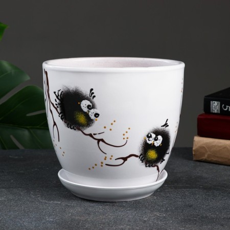 Flower Pot "Birds" 2.5 l, white-1