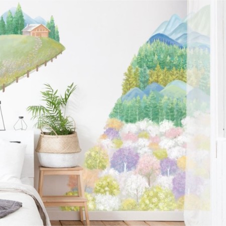 Sticker Plastic Interior color "Autumn Forest and House" 60x85 cm