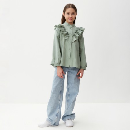 Blouse for girls minku olive color, height 152 cm-1