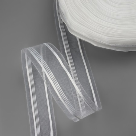 Curtain tape, organza, 4.5 cm, 50 ± 1 m, transparent/white color-3