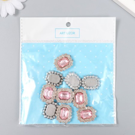 Decor for creativity plastic, rhinestones "octagonal medallion" nr 10 pcs pink 1.8x2.4 cm-3