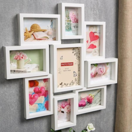 Photo frame plastic in 9 photos 9x13, 10x15, 13x18 cm "Classic" white 53x53 cm-1