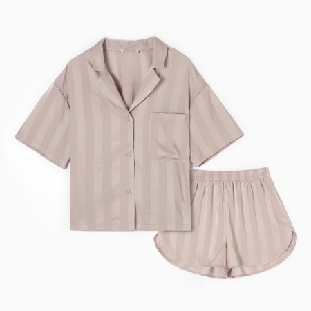 Female pajamas (shirt and shorts) KAFTAN SILK "strip" R.40-42, beige-5