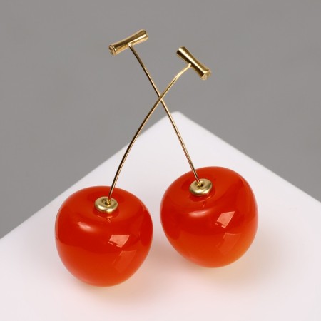 Earrings plastic "Berry" Cherry, Pink color in gold-3
