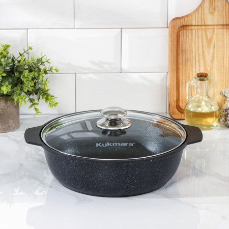 Frying, 3 l, d = 28 cm, h = 8.5 cm, glass cover, anti -stick coating, color dark marble