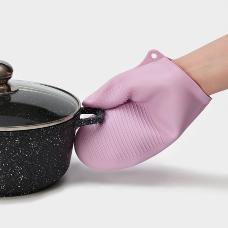 Mittens for the hot share "Ribris", silicone, 22 × 17 cm, pink color-6