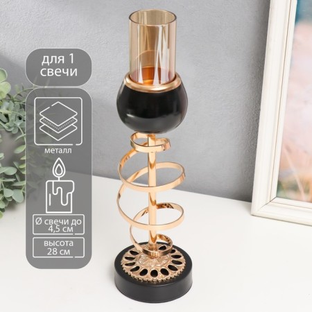Summary Metal for 1 candle "Spiral" gold on black marble 28x9.5x9.5 cm