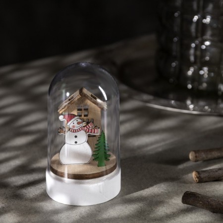 LED figure under the dome "Snowman" 6 × 9.5 × 6 cm, wood, batteries LR1130x3, glow warm white-1