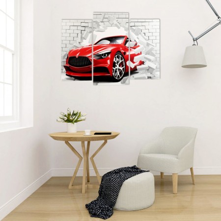 Modular picture "Red car" (2-25x50, 30x60 cm) 60x80 cm-3