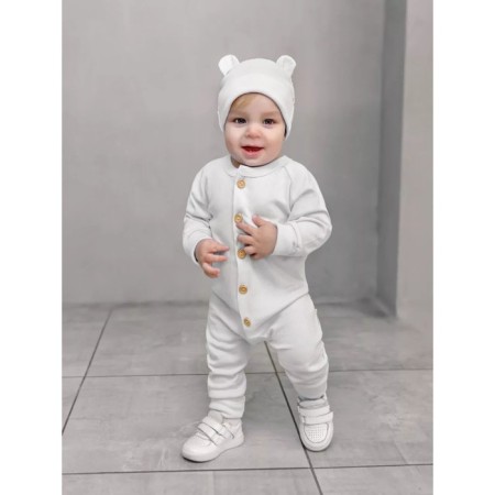 Children's overalls with a fashion cap, height 68 cm, milk color-1