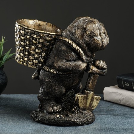 Steam for the little things "Pug with a basket on the back" 13x24x25 cm, bronze with gilding-3
