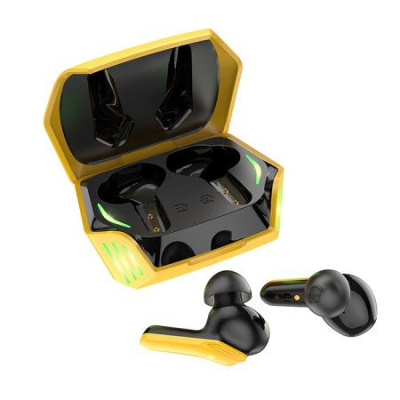 Hoco S21 TWS headphones, wireless, vacuum, BT5.0, 40/320 mAh, microphone, black and yellow-1