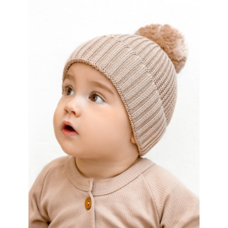 A cap with a lapel and a pompom Children's Amarobaby Pure Love Muffin, size 40-42 cm, beige color-4