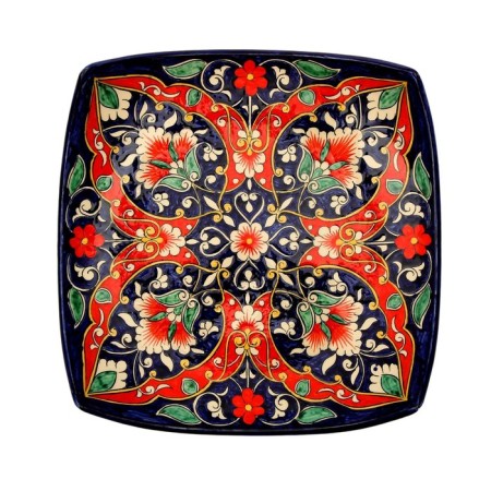 Largan Rishtan ceramics "Flowers", 25 cm, square, red-3