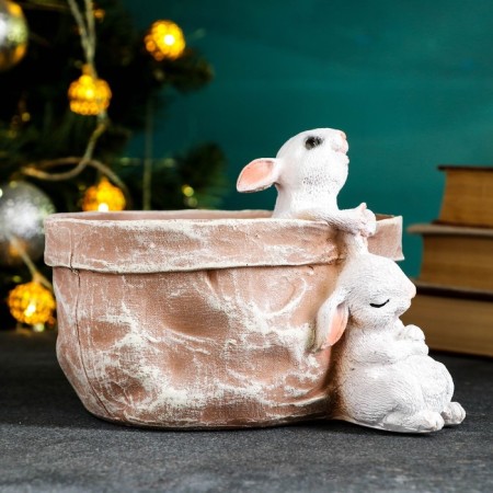 Kashpo-Organizer "Rabbit in Lukoshka" beige, 14x17x20 cm-2