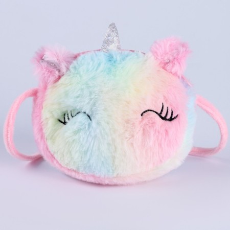 Plush handbag "unicorn" on the lace, the color is pink-1