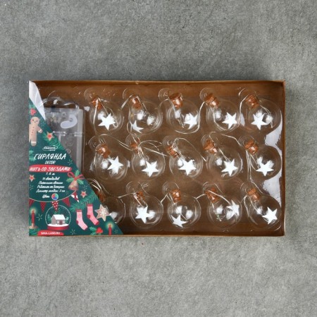 Garland “thread” 1.6 m with nozzles “Balls with a star”, IP20, silver thread, 15 LED, glow of multi, Aah2-3