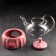 Glass teapot with metal sieve and stand for heating Elegy, 600 ml, red color
