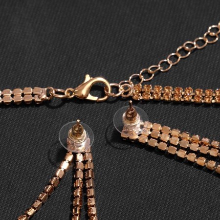 Set 2 objects: earrings, necklace "ice" pigtail, color gold, 80 cm-2