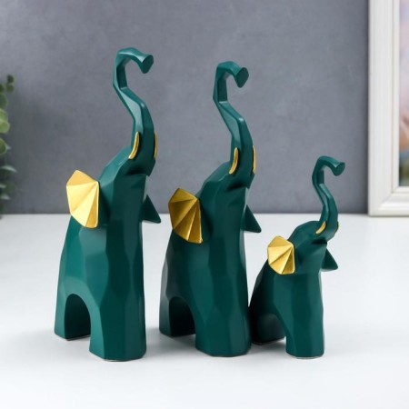 Souvenir Polystone 3D "Green Elephants" Set 3 pcs 13.5x4x7.5 cm 20x5x9.5 cm 21x5x10 cm-2