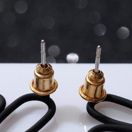 Earrings Metal "hearts" asymmetry, black color-2