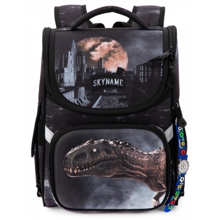 School Standard School, 34 x 26 x 14 cm, Skyname 2000 "Dinosaur"+ Watch, Black/Gray 2089-2