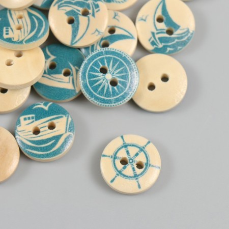 Buttons wood for creativity 2 punctures "sea surf" set 40 pcs 1.5x1.5x0.4 cm-1
