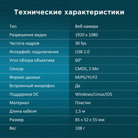 Camera Web Rick OK-C001FH Black 2MPIX (1920x1080) USB2.0 with a microphone-4