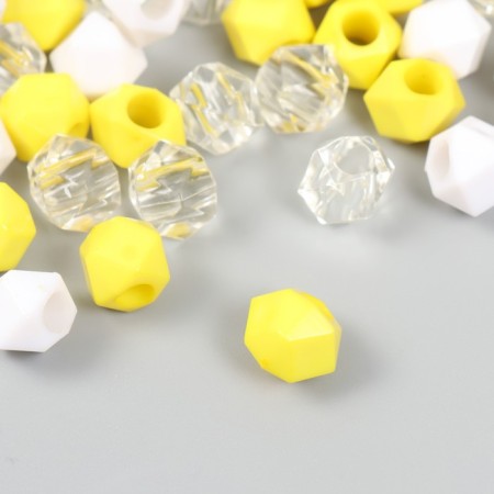 Plastic beads "Crystal polyhedron. Yellow, white, transparent" set 30 g 1x1x1 cm-1
