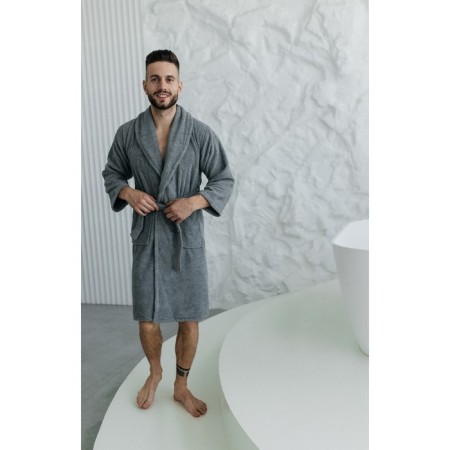 Tainted male bathrobe, size 46, gray color-1