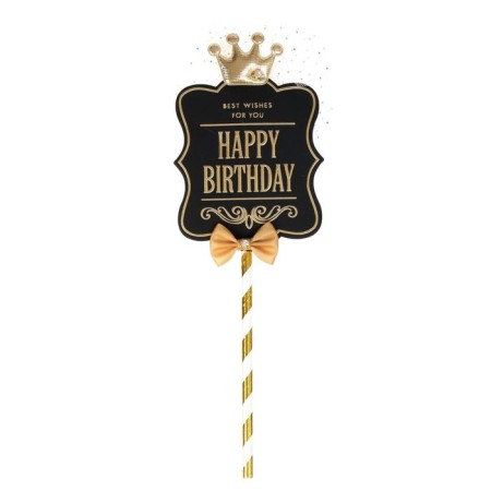 Topper "Happy Birthday", Black-Black-Golden Color