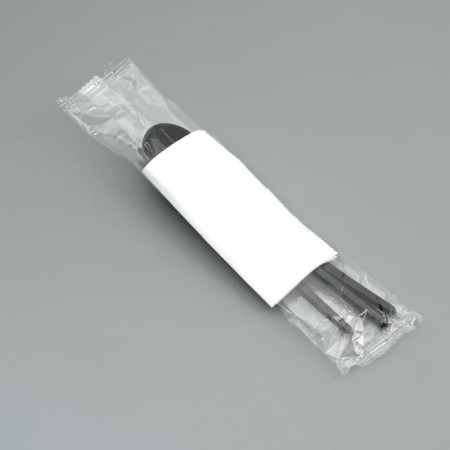 A set of disposable dishes "Fork, spoon, knife, napkin" Black, 16.5 cm-2