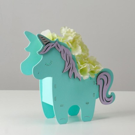 Wooden Kashpo 21.5 × 7 × 21 cm unique "unicorn", tiffany lilac