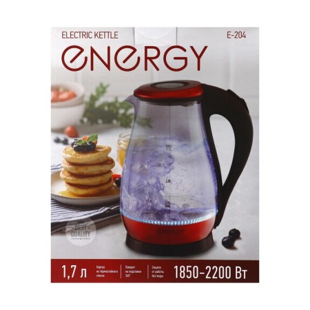 Electric kettle Energy E-204, 1.7 l, glass, 2200 watts, red-11