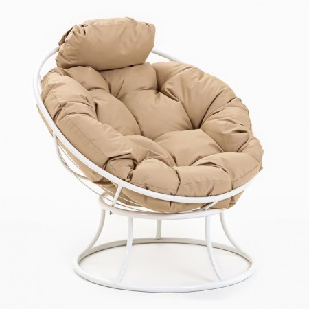 Armchair "Papasan" mini, with beige pillow, white frame, 81x68x77cm