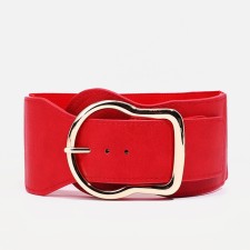 Women's belt, width 8 cm, elastic band, metal buckle, red color