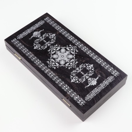 Black silver backgammon, wooden board 29 x 29 cm-2