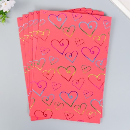 Foamiran holography "curved hearts on red" 2 mm format A4 set 5 sheets-1