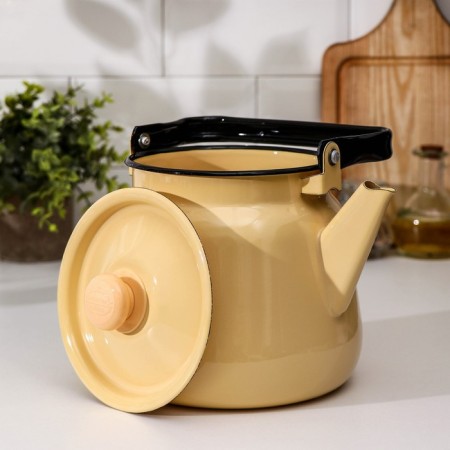 Enamged kettle, 3.5 l, without decolleys, beige color-1