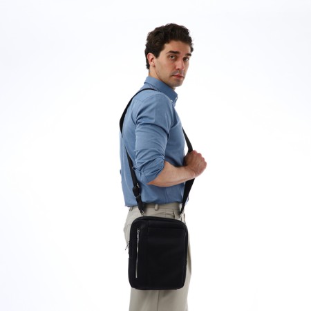 Male bag over the shoulder, Textura, artificial leather, black color-9