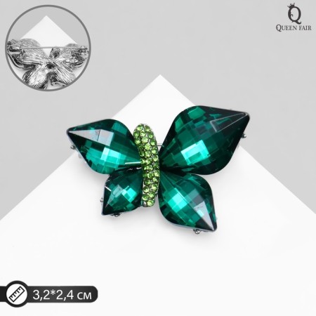 Brooch "Butterfly" large, green color in silver