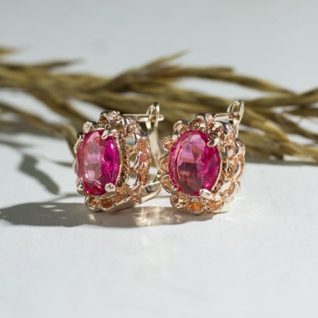 Earrings with rhinestones "Edel" Oval Open, light pink color in gold-2