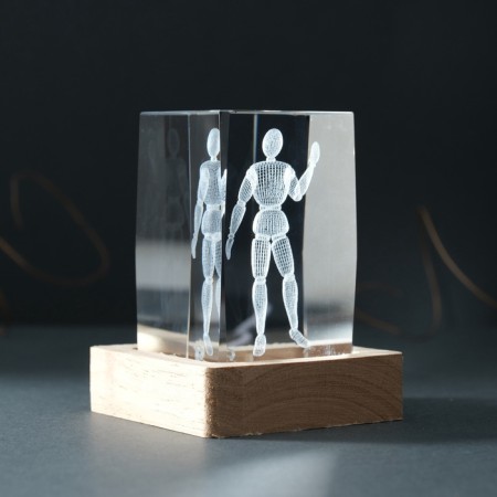 Souvenir Glass backlight "Rectangle. Sharpish person" Standing tree, USB 7x7x10-4