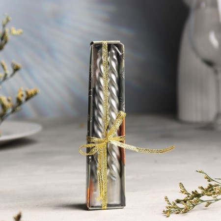 A set of candles of twisted, 1.5x 15 cm, 2 pieces, silver metallic-1