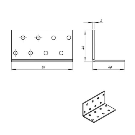 Fixed corner 40 x 40 x 80 x 2 mm, galvanized-1
