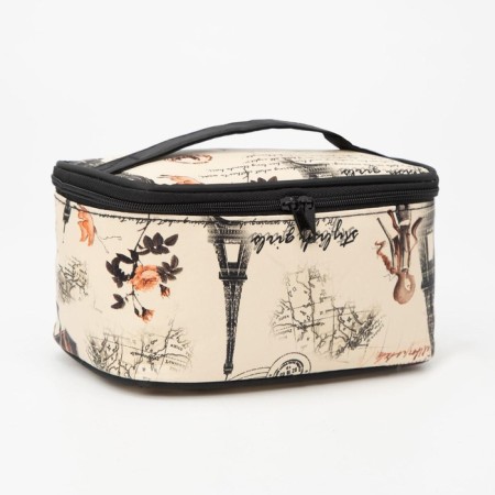 Cosmetic bag with a zipper, with a mirror, beige color